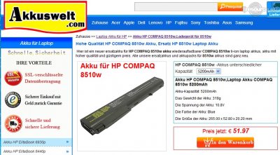 Our MEMBERS can Enlarge : Hohe Qualitt HP COMPAQ 8510w Akku, Ersatz HP 8510