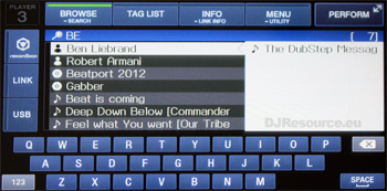 Pioneer XDJ-1000 Search Results Screen