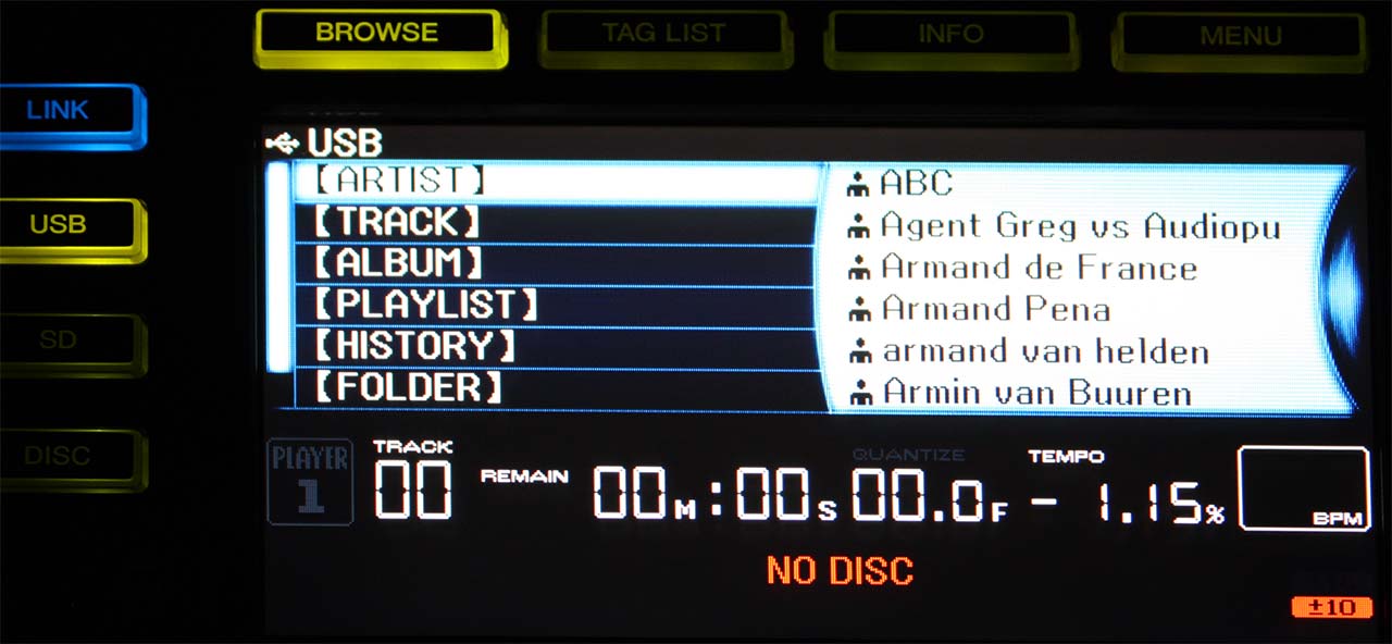 Pioneer DJ CDJ-2000 Media Browsing