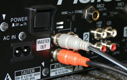 Connect the Cinch connectors to the Master output of the Mixer